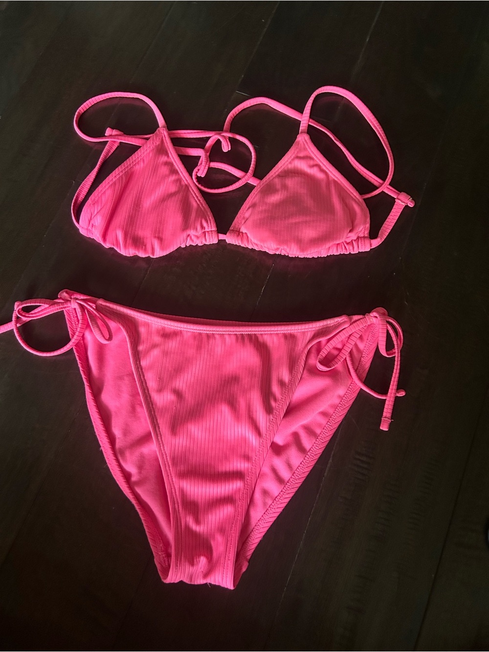 wild fable Bright Pink Ribbed Bikini Set